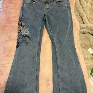 Hot Topic Blue Denim Flare Jeans with Side design